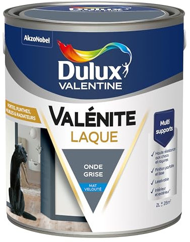Dulux Valentine Peinture Laque Valénite Intérieur et Extérieur Multi-supports - Finition parfaite et lisse, Formule Haute Résistance - Mat Onde Grise 2 L
