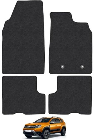 Dacia Duster (2018+) [With Passanger Drawer] Car Mats Accessories Tailored Fit Carpet Floor Mats Non Slip Black Trim Full Compatible Accessory Front Rear Set Anti Slip Granulated Backing Clips