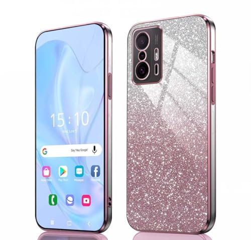GOKEN Hülle für Xiaomi 11T Pro/Xiaomi 11T - Stoßfeste Schutzhülle, Handyhülle mit Weichem TPU Silikon, Elektroplattierten Kanten und Integrierter Glitzerkarte mit Glitzer, Cover Case, Verlauf Rosa