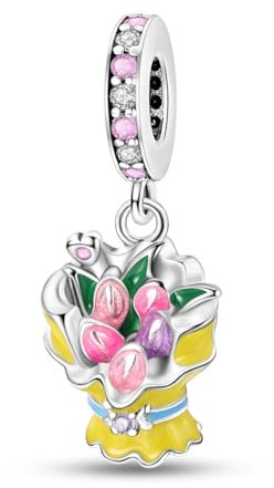 NARMO 925 Sterling Silver Charm per Pandora Bracciale Bouquet Fiore Dangle Charm per le Donne Ragazze