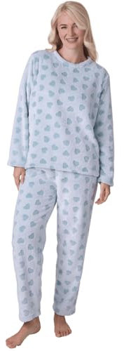 Camille Pigiama da donna in 2 pezzi, super morbido, in pile spesso, a maniche lunghe, con elastico in vita per il massimo comfort e calore, Acqua, 18-20