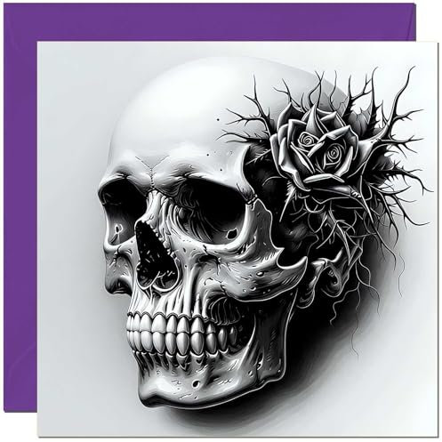 Totenkopf-Geburtstagskarte – Gothic Rock Emo Biker Alternative Geburtstag 145 mm x 145 mm