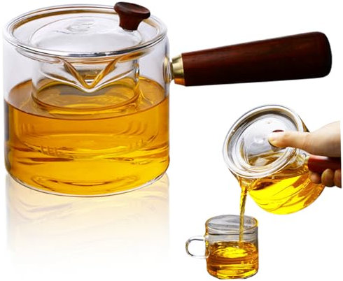 Pastoralist Glass Teapot with Infusers for Loose Tea 450ml Wood Handle Lidded Teapot with Spout Electric Stove Safe Transparent Tea Pot for Home Teahouse Tea Gifts, Teapot