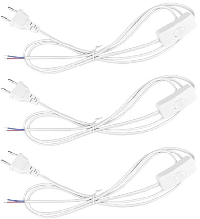 Powice 3 Stück Kabel mit Stecker,Anschlusskabel mit Stecker,1,8m Kabel mit Schalter und Stecker,Kabel mit Schalter,Stecker mit Schalter,Geeignet für Lampen, Tischlampen, Stehlampen(Weiß)