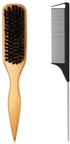 Sularpek 2 Stück Sleek Zopf Bürste, Wildschweinborsten Bürste, für glatte Flyaways, Frizz, Styling-Zubehör für Frauen, Männer und Kinder