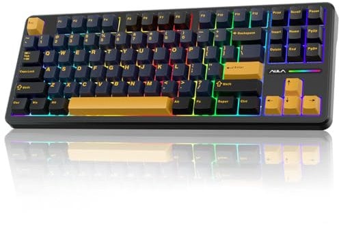 AULA F87 Wireless Gaming Keyboard Tri-mode,75% Percent Hot Swappable Custom Keyboards,Five-Layer Padding,Pre-lubed Switches,RGB Backlight,TKL Mechanical Keyboard for PC/Mac (Black&yellow)