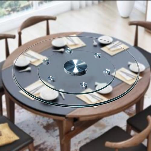 QSPNVFB Plato Giratorio Grande De Vidrio, 90cm Bandeja Giratoria para Centro De Mesa De Comedor, Grande Lazy Susan Plato De Servir con Rueda Auxiliar(28inch(70cm))
