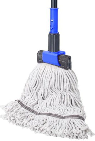 KeFanta Balai à franges robustes pour le nettoyage des sols, balai industriel commercial de 152,4 cm avec long manche, cordon en coton à extrémité bouclée pour la maison, la cuisine, le garage, le