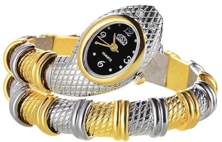 Silverora Uhren Damen Schlange Armreif: Analog Quarz Damenuhren mit Mehrlagig gewickeltes Schlangenarmband Flexibles Biegbares Armbanduhren Geschenke für Frauen Halloween