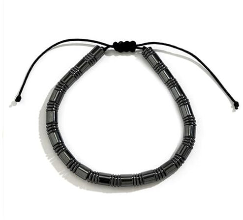 Epinki Armband Herren Vintage, Armreifen Partnerketten Hämatit Kugel mit Hematite, Stein Kordelkette Schwarz, 30CM