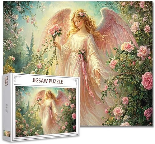 Tucocoo Angel Garden Roses Puzzle für Erwachsene, 1000 Teile, romantisches Mädchen, verträumte Blumenkunst-Puzzle, bunt, DIY-Bastelpuzzles für Heimdekoration, Geschenke, Familienpuzzle, perfekt für