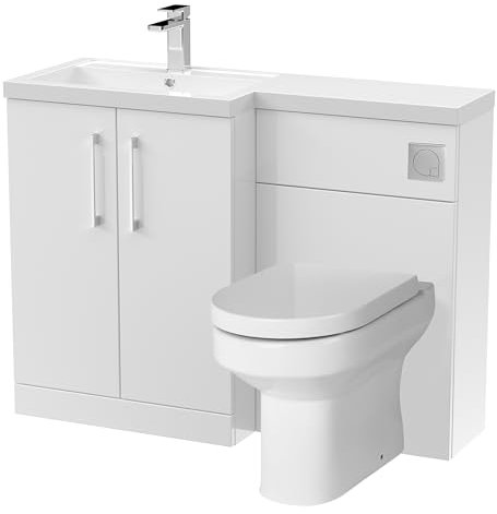 Level Bathroom Bundle Floor Standing Vanity Basin and WC Unit with Pan, Seat and Cistern - Left Hand - Gloss White - Balterley