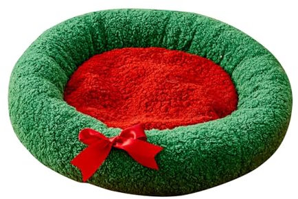 Wärmendes Katzenbett, Plüsch Haustierbett, Weihnachts Katzen-Hundebett, Weiches Rundes Kissenbett Für Kätzchen Und Kleine Welpen, Waschbares Komfortable Schlafsofa Für Hauskatzen Und Kleine Hunde