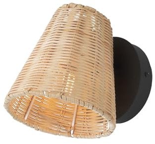 Alpinaluz Aplique de Pared Pantalla de Bambú Tejida a Mano, Orientable, Casquillo E27, Base Metálica Negra, Diseño Natural y Elegante