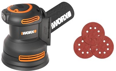WORX 20 V WX823L.9 Cordless Random Orbital Sanders, Brushless Sander Cordless, 150/120/80 Grit Sanding Paper, 20V Cordless Sander Tool Only, WX823L.9
