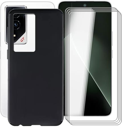 YQINHHME Schwarz Stoßfest Schutzhülle Hülle Cover für Honor GT AMG-AN00 (6.70 Zoll) + 4 Stück Gehärtetem Glas, Ultradünne Silikon Sanft TPU Bumper Handyhülle Case - Schwarz