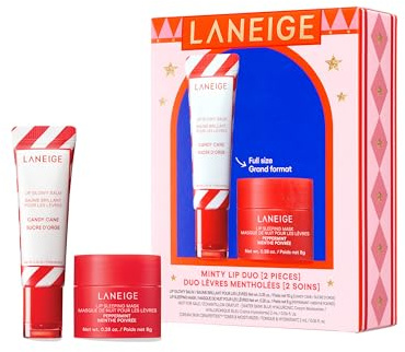 LANEIGE Minty Lip Duo: Peppermint Lip Sleeping Mask and Candy Cane Lip Glowy Balm for Soft, Hydrated Lips