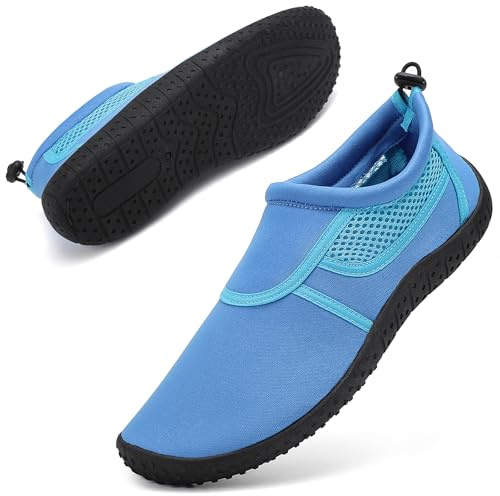 Water Shoes Beach Shoes Swim Swimming Aqua Socks Barefoot for Sea Pool Quick Dry Lightweight Breathable Adjustble Surf Dive Women Men(Drawstring Mesh Blue 37 EU/4 UK)