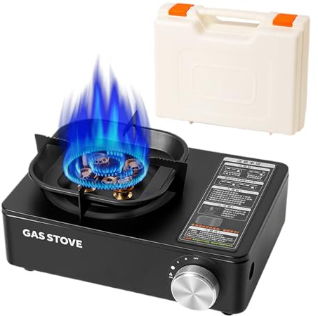 Four portable pour camping - Réchauds de camping avec mallette de transport pour cuisine, cuisine de 6000 W avec allumage automatique pour plein air, randonnée, voyages, camping-car, pique-nique