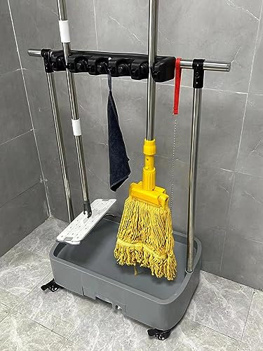 LIPJIA Mop Holder Broom Holder Laundry Cleaning Tool Cart Storage Housekeeping Mop Broom Holder Stand for Garage Factories Hotels and Property Companie