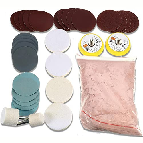 34pcs/Set Glass Polishing Kit, Deep Scratch Remover，Multifunctional Cerium Oxide Polishing Powder Polishings Pad and Wheel for Window Repair (COLOR:As shown)