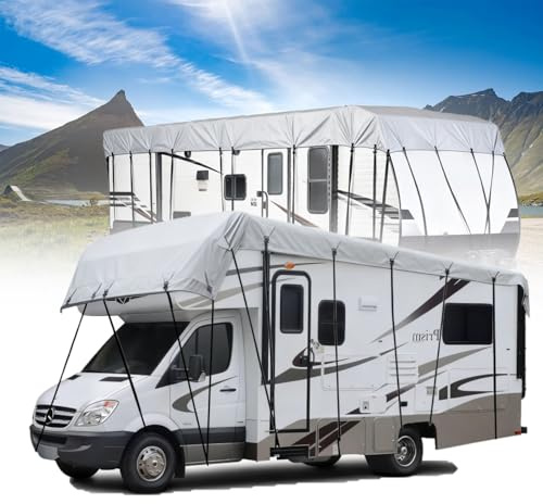 Wohnmobil Schutzdach Abdeckung, 7,5 x 3 m /295 x 118 210D Oxford-Stoff Wasserdicht Wohnwagen Schutzhülle Winddicht Regenfest Sonnenbeständig Caravan Schutzhülle Abdeckplane
