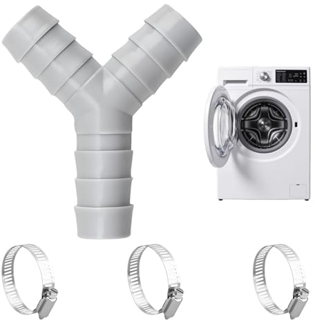 2-Wege Y Adapter für Waschmaschinenanschluss – Doppelanschluss Waschmaschine & Geschirrspüler, Anschluss-Sets für Waschmaschinen & Trockner, Abfluss Waschmaschine Y Adapter 16–27 mm mit 3 Schlauchsche
