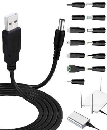 XdealCozyxc USB to DC Power Cable, 1.5m Universal DC 5v Charger Cables with 13 Pcs Connectors for Router, Speakers, Fan