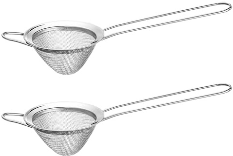 Stainless Steel Sieve 2 Pack, Cocktail Strainer Fine Mesh Strainer, 20x7cm | Mesh Strainer Bartender Colander Filter for Sieving Flour, Straining Tea, Juice for Home Kitchen Bar Accessories
