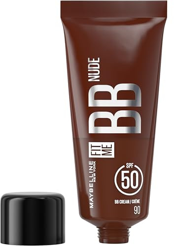 Maybelline Fit Me BB Cream Nude SPF 50 & Niacinamide Dewy Shade 90 | 24H Hydration, Lightweight Coverage, Healthy, Natural Dewy Finish, Face Studio Range, 30ml