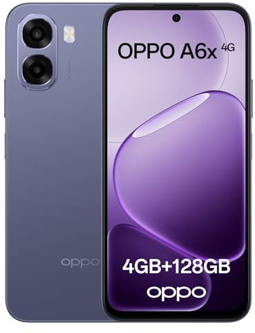 OPPO A6x 4G Smartphone Android Débloqué, 4+128Go, Écran Ultra Lumineux 6.75 120Hz, Appareil Photo Ultra-Clair, Batterie 6100mAh, Protection de Fluidité 48 Mois, Snapdragon 685, IP64, Plum Purple