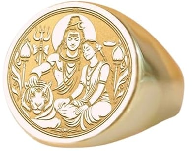 WORLD WIDE GEMS Shiva Parvati Siegelring Hindu-Mythologie-Schmuck, göttliche Liebe, 925er Sterlingsilber (Ringgröße 5–12,5), vergoldet, WW_PDR_00691