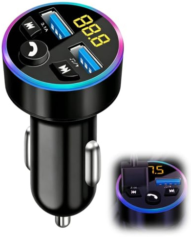 Bluetooth FM Transmitter, Bluetooth 5.0 Adapter, Audioadapter, MP3 Player | Metall-FM-Transmitter für Autoradio und MP3 Player, Vollmetall Transmitter mit zwei USB Ladegeräten
