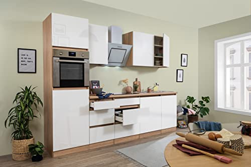 respekta Küche Küchenzeile Küchenblock grifflos Eiche Weiß Lorena 280 cm