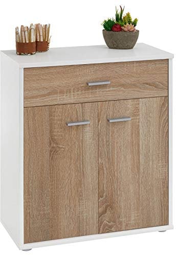 IDIMEX Buffet Salle à Manger Monaco L 60 cm Coloris Blanc et chêne Sonoma avec 1 tirroir et 2 Portes bahut Bas Meuble de Rangement Style Moderne Commode vaisselier 60 x 70 x 30 cm