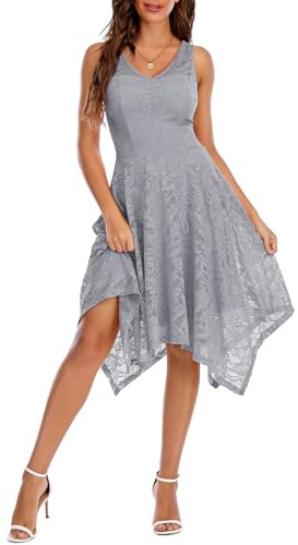 Meetjen Robe de Mariée Simple pour Mariée 2025 Col en V Cocktail Asymétrique Fantaisie Robes de Soirée Gris S