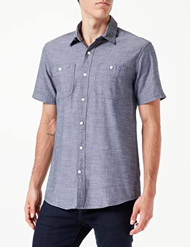 Amazon Essentials Men's Regular-Fit Short-Sleeved Chambray Shirt, Grey, S