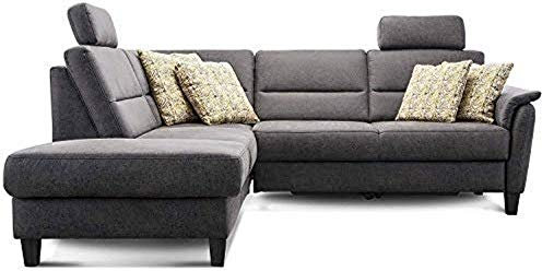 Cavadore Schlafsofa Palera mit Federkern / L-Form Sofa mit Schlaffunktion / 236 x 89 x 212 / Büffellederoptik Dunkelgrau