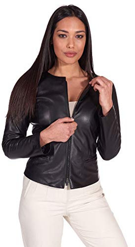 D'Arienzo Giacca in Pelle Donna Nera Primaverile Vera Pelle Giacca Made in Italy Clear Nero/XS