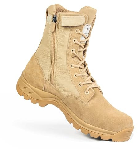 IODSON Anfibi Militari Uomo Stivali Tattici Stivali Moto Stivali da Lavoro Leggeri Traspiranti per Escursionismo e Caccia con Cerniera Laterale YKK Beige 44