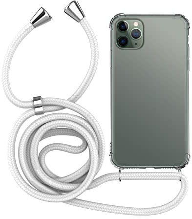 MyGadget Strap Case for Apple iPhone 11 Pro - Crossbody Phone Cover - TPU Silicone Case with Neck Holder - Cord Lanyard Carrier with Rope in White