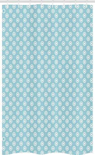 ABAKUHAUS Abstrakt Schmaler Duschvorhang, Polka Dots Stil Muster, Badezimmer Deko Set aus Stoff mit Haken, 120 x 180 cm, Blassblau Weiß