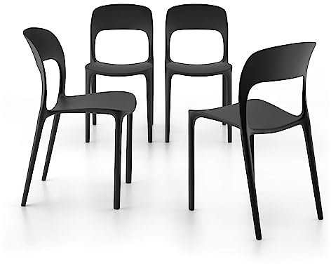 MOBILI FIVER, Sillas Amanda, Set de 4, en Negro, Polipropileno, Silla por Cocina, Jardín, Salon