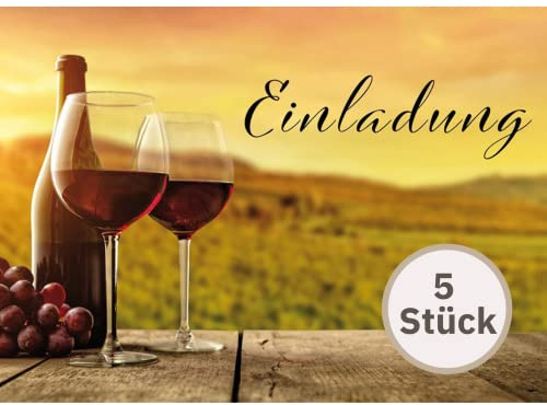 Perleberg 5 Stk Allgemeine Einladungskarten mit Weingläser-Motiv - Einladung zur Feier Geburtstag Hochzeit Weihnachten u.v.m - Einladungskarten in 10,5 x 14,5 cm mit Umschlag