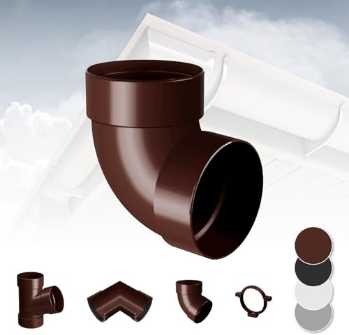 RAINWAY L Regenrinnen System (Rohrbogen 87° zweifach braun) - PVC-U Kunststoff in 4 Farben, für Dachflächen > 100m² empfohlen, Eckstück Bogen 87 Grad