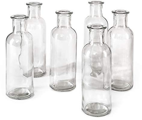Serene Spaces Living Clear Glass Bud Vases – Vintage Apothecary Jars, Decorative Bottles for Weddings, Antique-Style Centerpieces, and Flower Arrangements - Set of 6 (6.5 Tall & 2 Diameter)