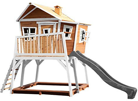 AXI Max Playhouse, Playhouse for Kids Outdoor, sandpit, purple slide | Wooden Playhouse for the garden/outdoor in brown & green from FSC wood | Playhouse, Playhouse for Kids Outdoor