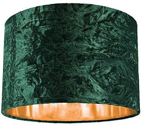 Modern and On-Trend Forest Green Crushed Velvet Fabric 12 Table or Pendant Circular Drum Lampshade with Shiny Copper Inner - 60watt Maximum | Perfect for Residential or Commercial by Happy Homewares