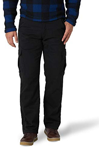 Wrangler Authentics Men's Fleece Lined Cargo Pant Casual, Black Twill, 36W x 30L