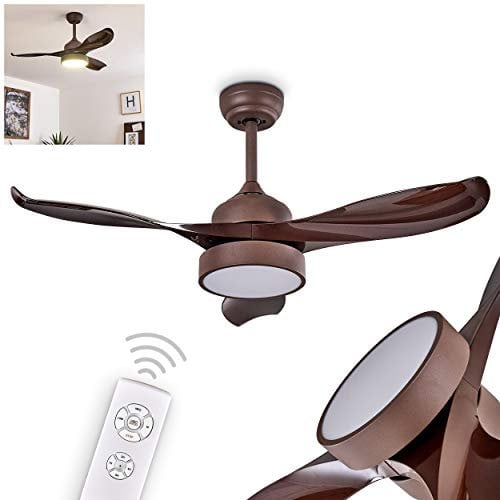 LED Deckenventilator Doha aus Metall/Kunststoff/Glas in Braun/Weiß, LED Deckenleuchte mit Ventilator, 18 Watt, Ø 107 cm, über Fernbedienung in 3 Stufen einstellbar